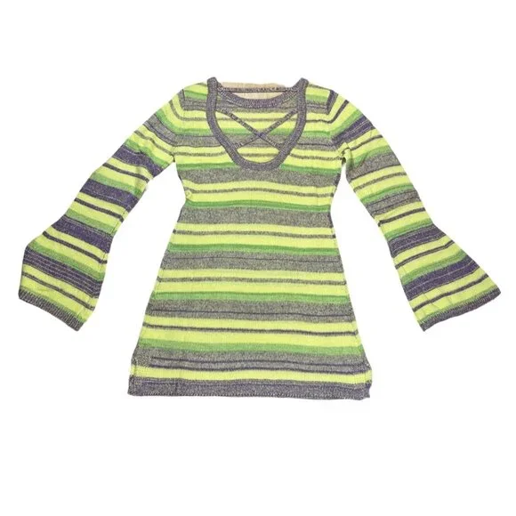 NWT Vintage-Inspired Multicolor Knit Mini Dress with Open Back Lace-Up Detail M - Picture 6 of 7